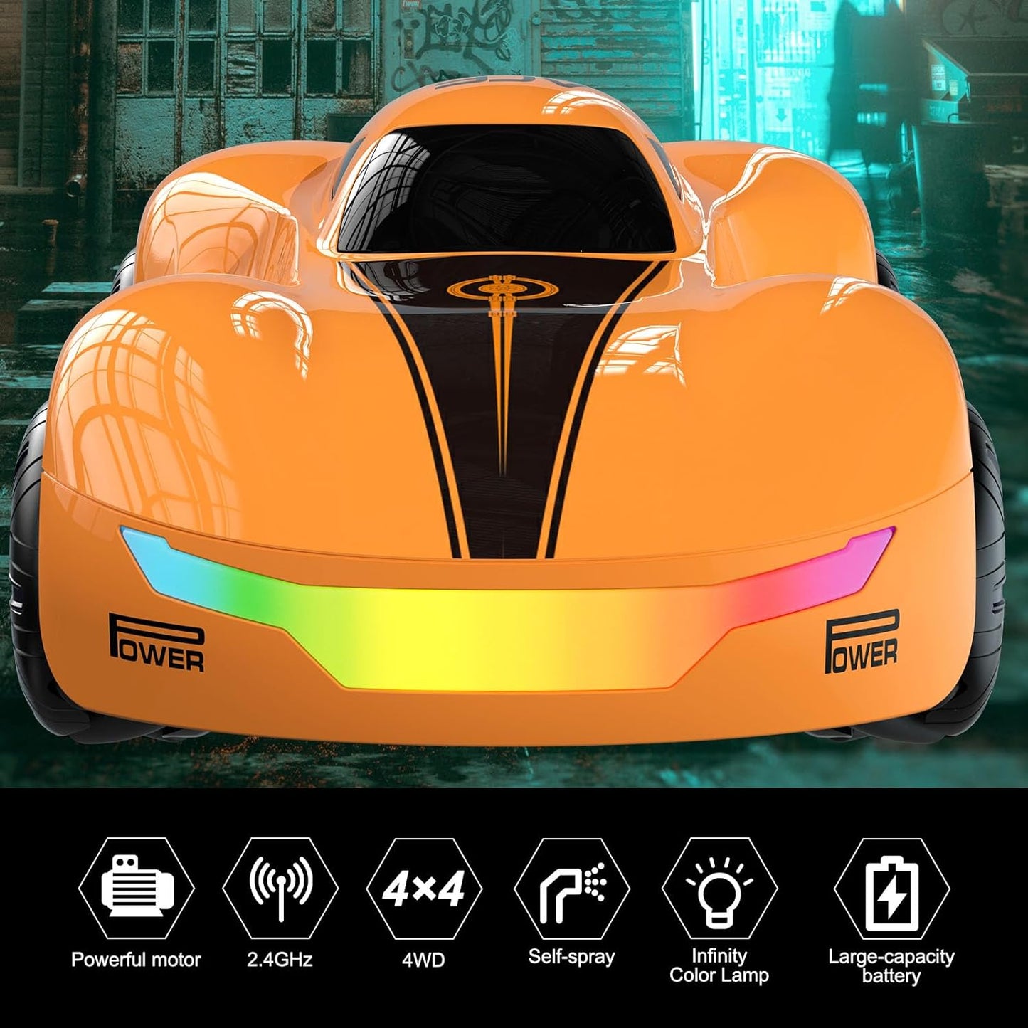 Drift Car, High-Speed Remote Control Cars, Rc Drift Cars for Adults, 32+ km/H, 1:16 Scale, Self-Spray, Infinity Color Lamp, 1200mAh Battery, Racing Level Operation, Gift for Kids/Adults (Orange)