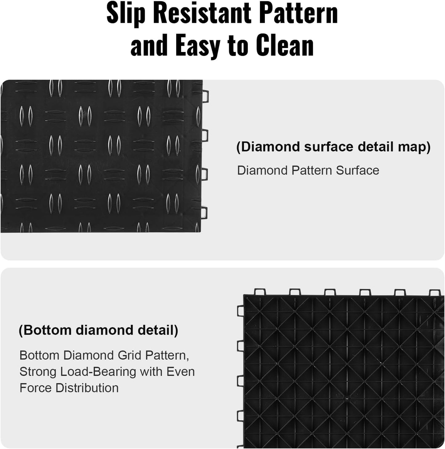 VEVOR Garage Tiles Interlocking, 12 x 12 x 0.53 inch 25 Pack Garage Floor Covering Tiles, Non-Slip Double-Sided Texture Garage Flooring Tiles, for Garages, Basements, Repair Shops, Black