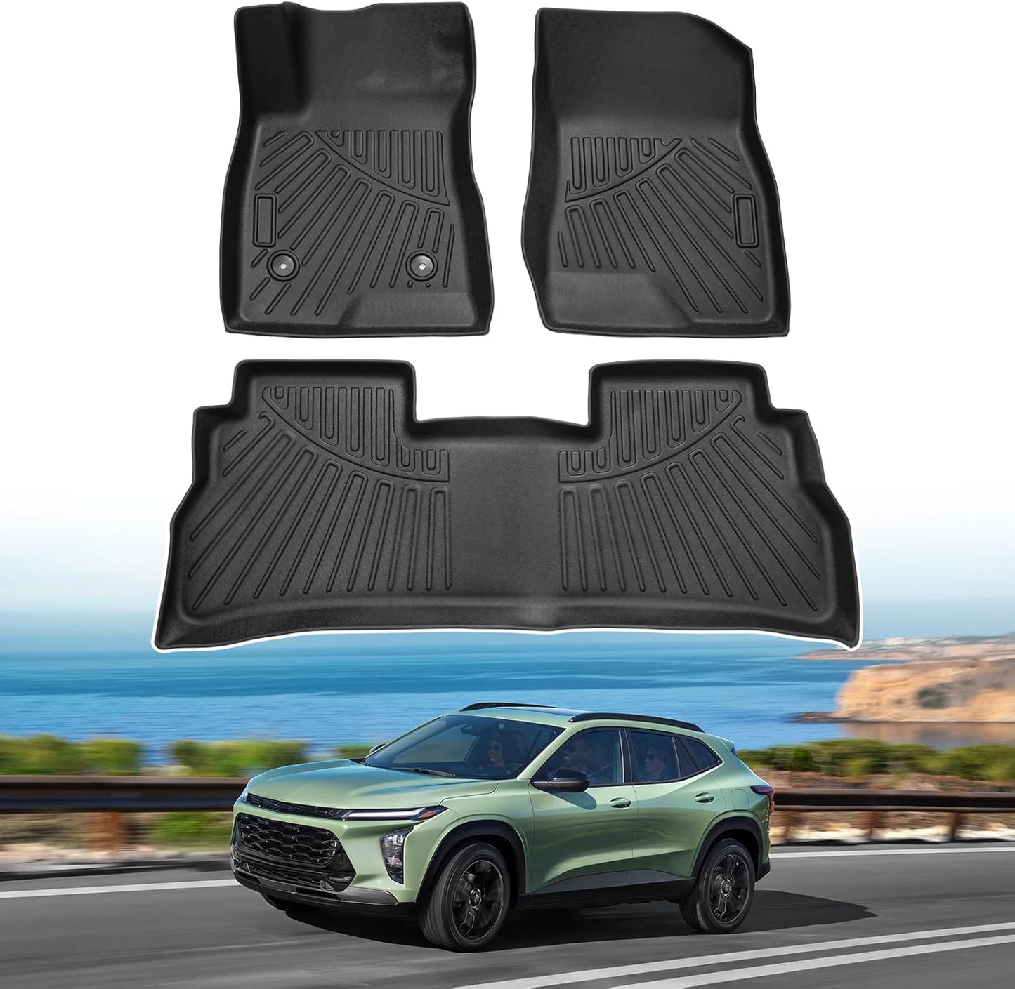 Powerty Floor Mats for 2024 2025 Chevrolet/Chevy Trax Accessories All Weather Floor Liner 3D TPE 1st & 2nd Row Floor Mat Heavy-Duty Floor Liners