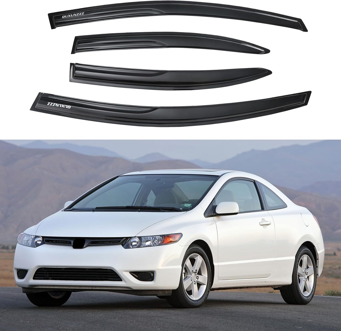Rain Guards Side Window Visor Vent Outside Mount, 4PCS Fits for Honda Civic 4-Door Sedan 2006 2007 2008 2009 2010 2011