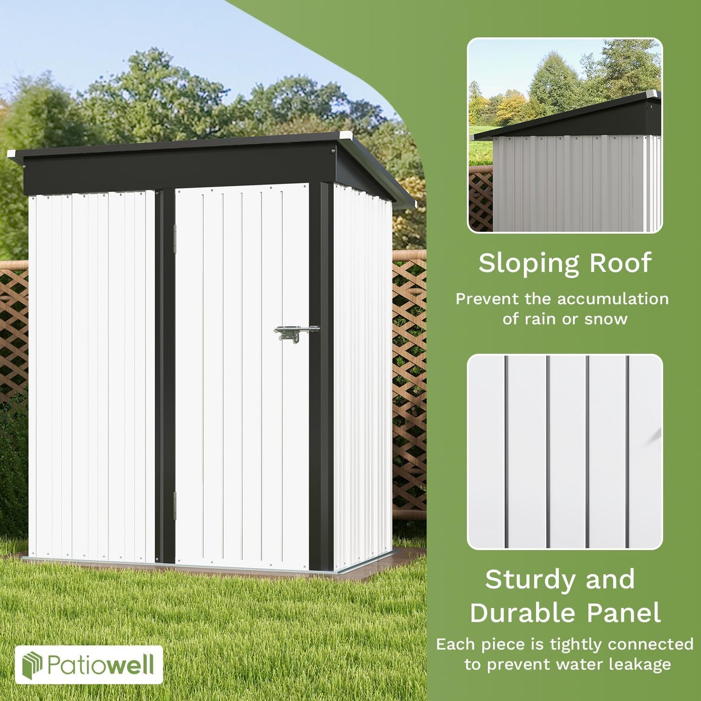 Patiowell 5x3 FT Outdoor Storage Shed, Garden Tool Shed with Sloping Roof and Lockable Door, Metal Shed for Backyard Garden Patio Lawn, White
