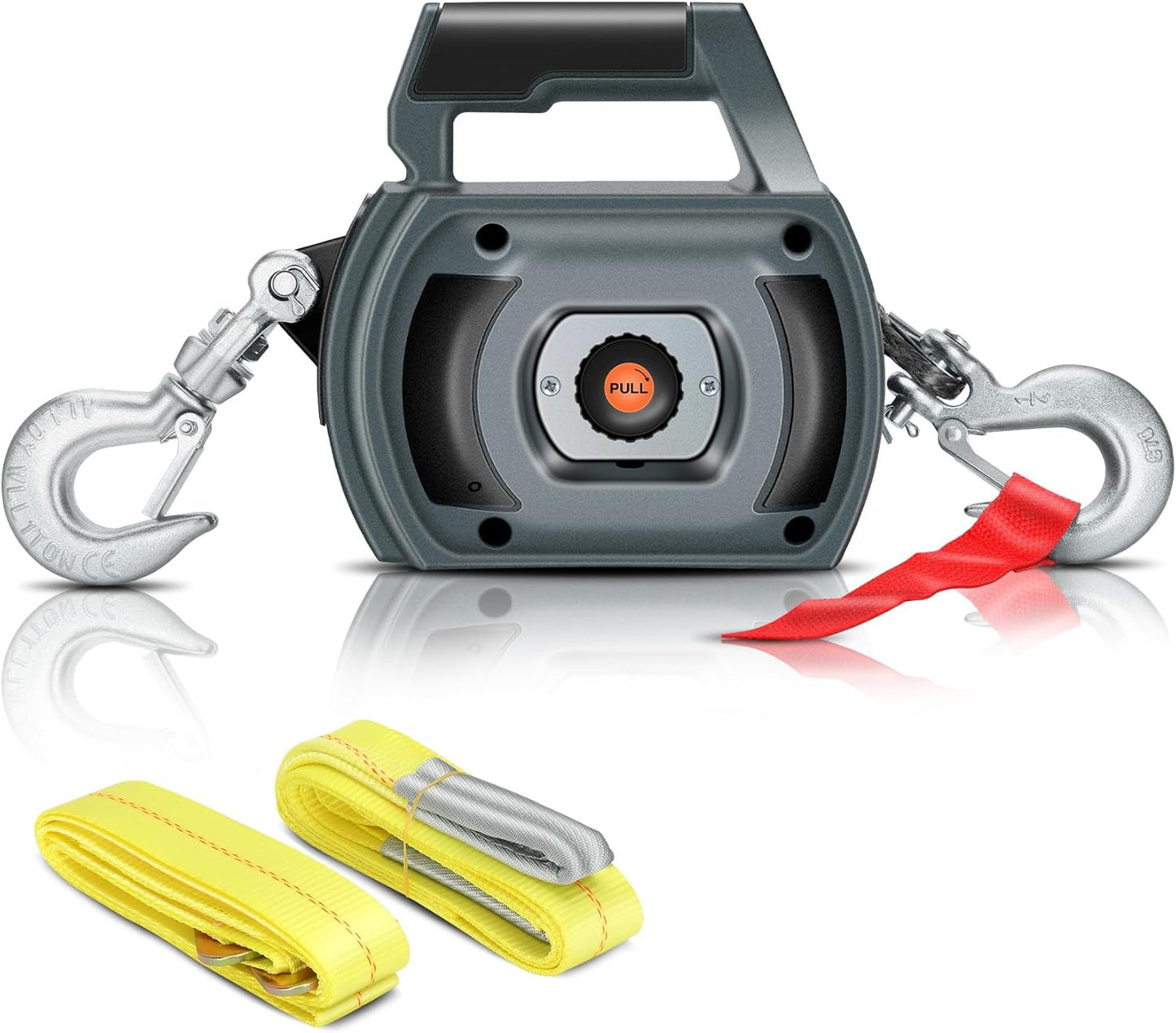 Portable Drill Winch of 1000 LB, Black Handheld Drill Winch with 40 Foot Synthetic Rope, Rotate The Hook 360 Degrees, for Lifting & Dragging