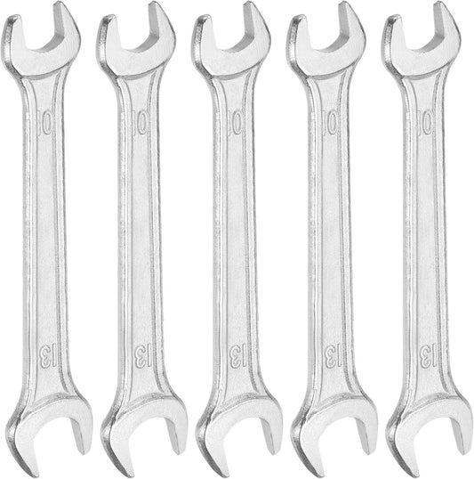 HARFINGTON 5pcs Double Open End Wrench 10mm x 12mm Metric 15 Degree Offset Angle Small Flat Head Wrench Galvanizing Open Ended Spanner for Automotive Repair Furniture Assembly