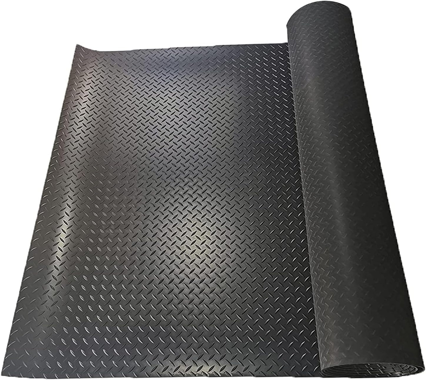 2.5mm Thickened 7.5Ft x 27Ft Garage Floor Mat Rubber Flooring Roll 202.5sqft Diamond Plate PVC Rubber Trailer Mat Non-Slip Floor Protector Mat for Garage Warehouse Basement Trailer - Black