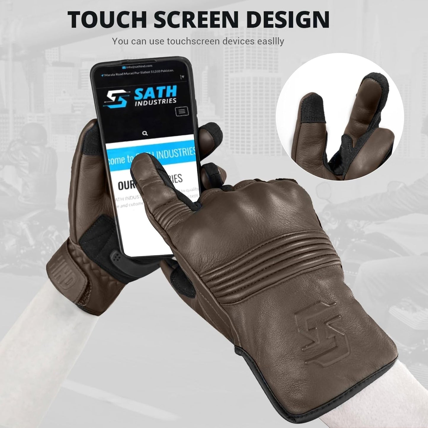 Leather Motorcycle Gloves for Men and Women | Touchscreen | Full Finger | Goatskin Leather Hard Knuckle Motorcycle Riding Gloves (Classic Brown, Small)