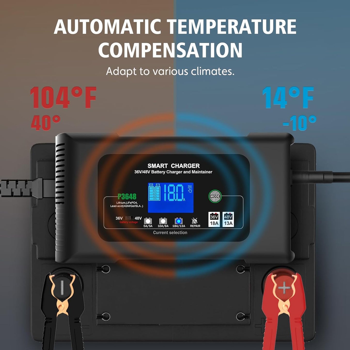 Golf cart Battery Charger, 48V 13A and 36V 18A Trickle Charger,48 Volt Golf Charger,for EZGO RXV&TXT Smart Charger,Lithium,LiFePO4,Lead-Acid AGM/Gel/SLA..Battery Chargers,3-Pin (Delta-Q)