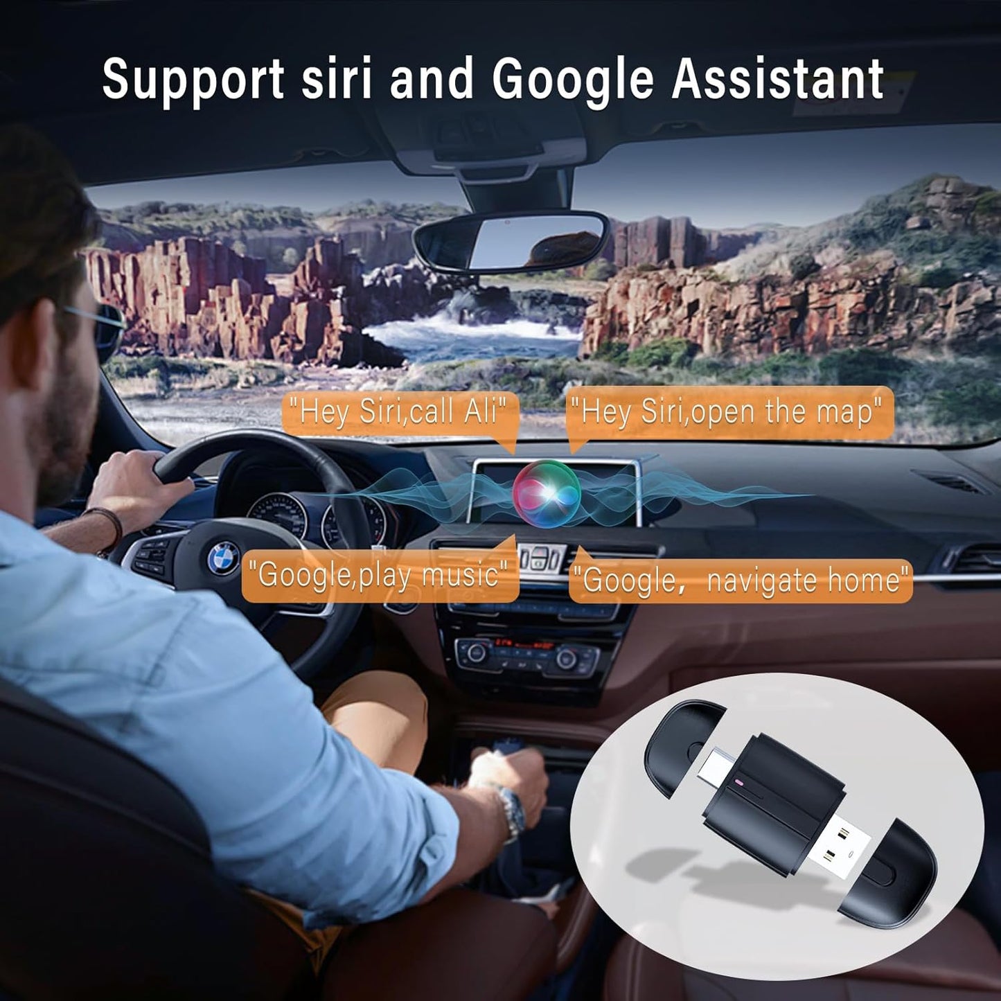 Wireless Carplay Adapter for iPhone, Easy to Upgrade Wired CarPlay to Wireless, Plug & Play, Mini Size with USB A & Type-C, Wireless Control Adapter for Cars from 2017 and iOS 10+ (Black)