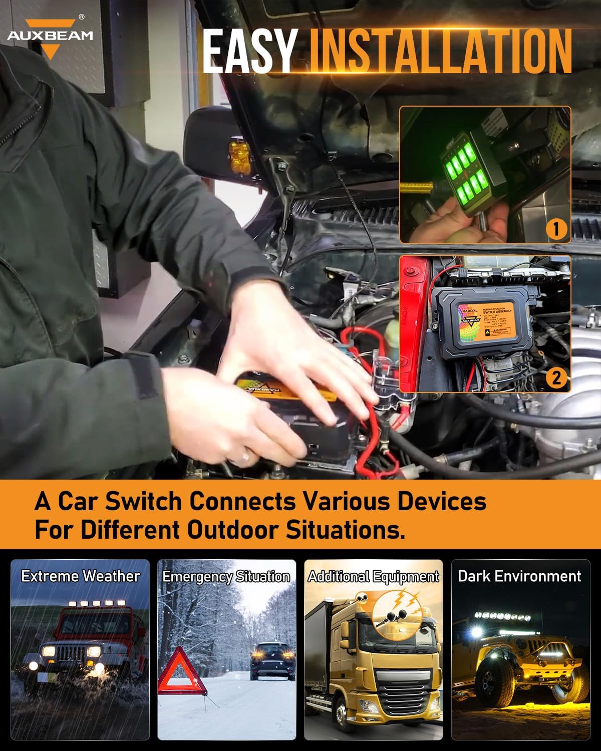 Auxbeam Switch Panel RGB 5 Inch Large 8 Gang Switch Panel RA80 XL Toggle Momentary Pulsed 12V Switch Panel for Car Truck SUV RV Camper Van Offroad Accessories 2 Years Warranty