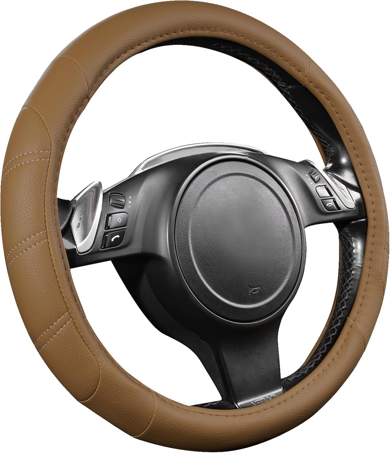 CAR PASS Line Rider Microfiber Leather Sporty Steering Wheel Cover Universal Fits for 95% Truck,SUV,Cars, Anti-Slip Safety Comfortable Desgin (Pure Brown)