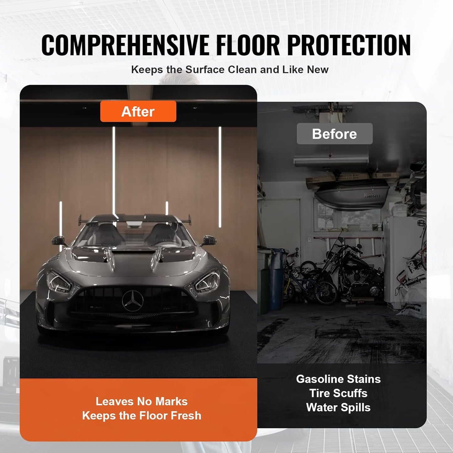 VEVOR Waterproof Garage Floor Mat for Under Car, Non-Slip 6.6'x8.5' Compact Size Heavy Duty Containment Mat, Protects Garage Floor from Water, Mud and Oil, for Garages,Greenhouses,Entrance