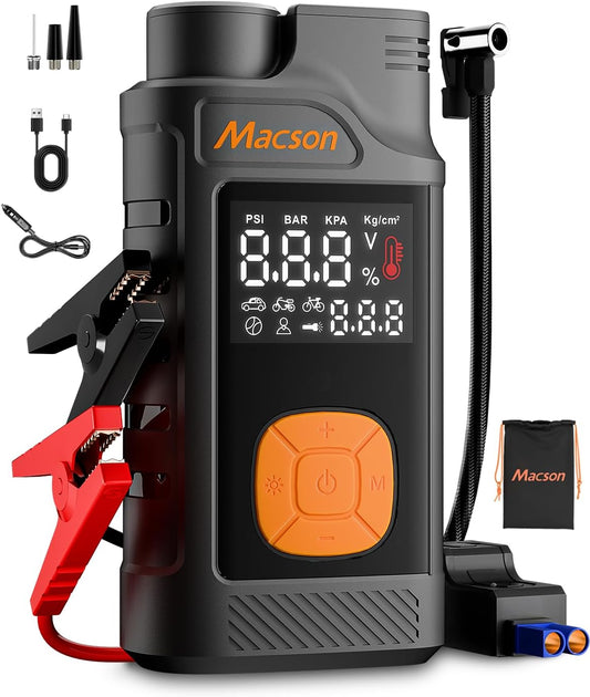 Jump Starter with Air Compressor-1500A Portable Car Battery Charger(Up to 7.5L Gas/5.5L Diesel),12V Jumper Box 150PSI Auto Tire Inflator with Jumper Cable, USB Charge, DC Output and Flashlight