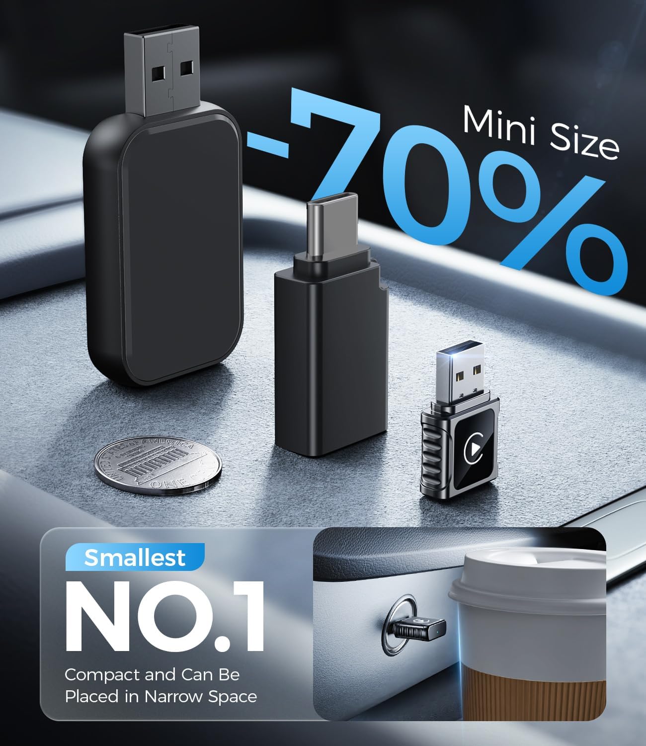 JDG Wireless CarPlay Adapter, Converts Wired CarPlay to Wireless, for Cars with Built-in Wired Apple Carplay, Super Mini USB Design Car Play Adapter for iPhone, (Black)