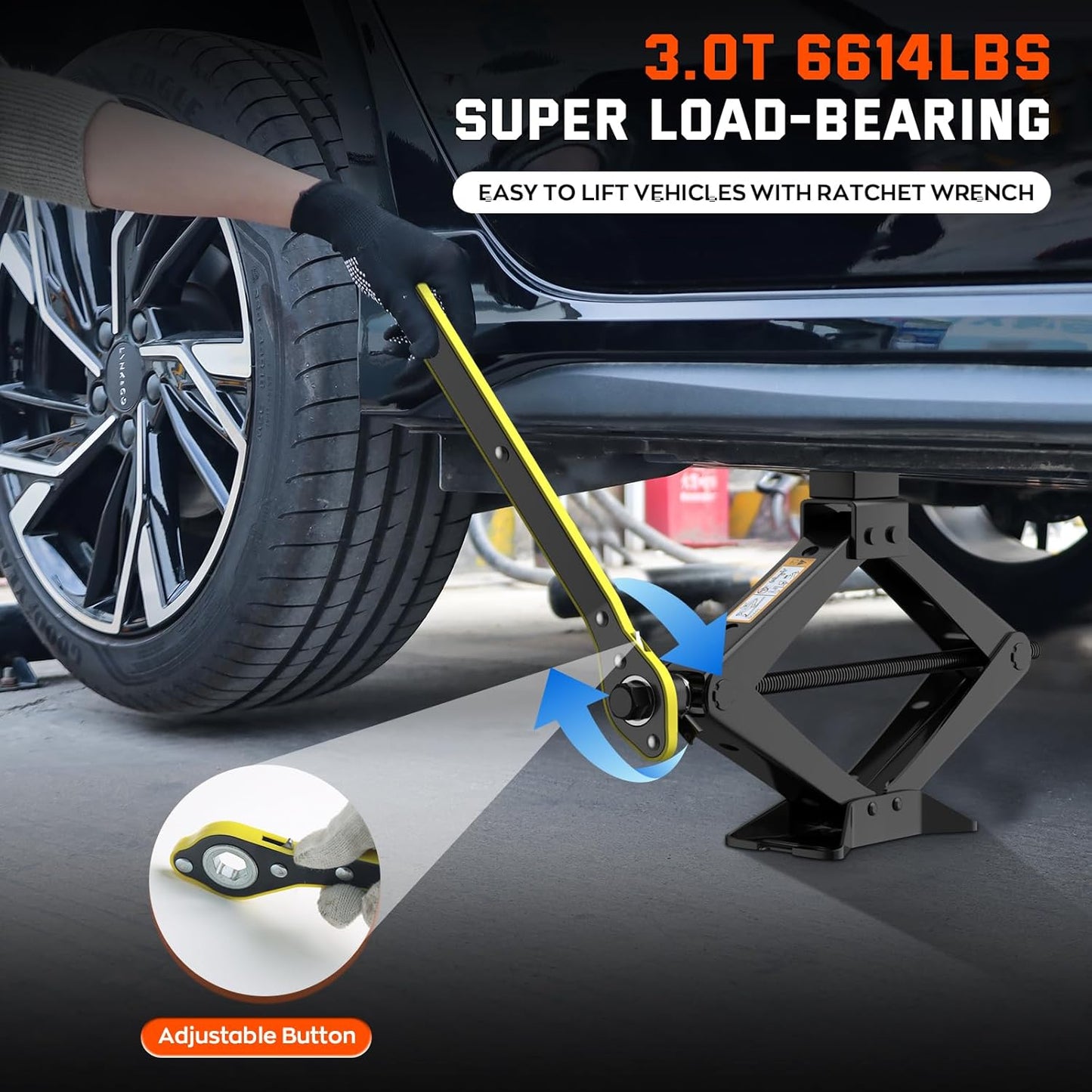 Universal Car Jack Kit Scissor Jack for Car 3 Ton 6614 LBS Spare Tire Changing Kit,Portable Tire Jack Repair Kit with Lug Wrench,Car Lifting Jack for Auto/SUV/MPV