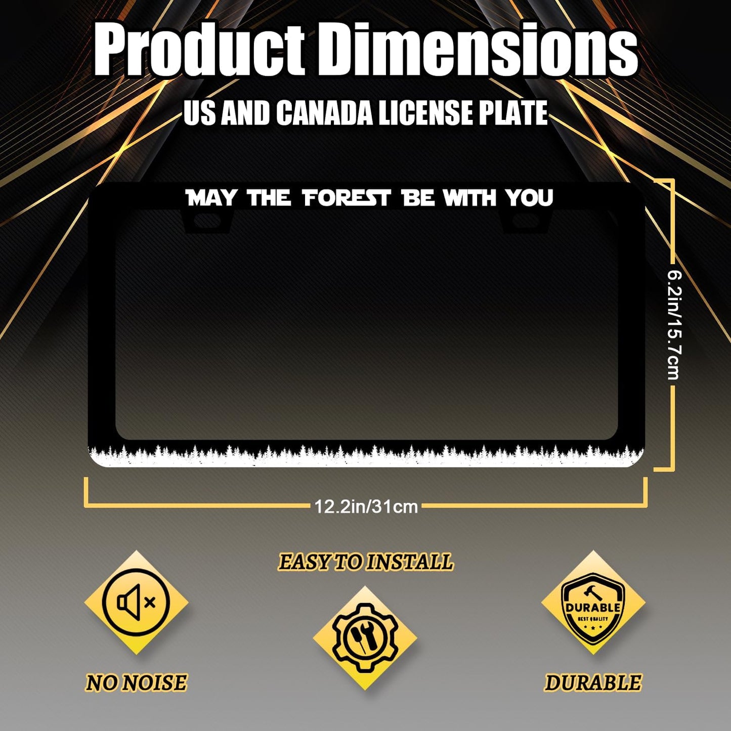 Funny License Plate Frame May The Forest Be with You License Plate Holder for Personalized Text Car Decorative Stainless Steel Forest License Plate Auto Part with Screws 12.2" x 6.2"