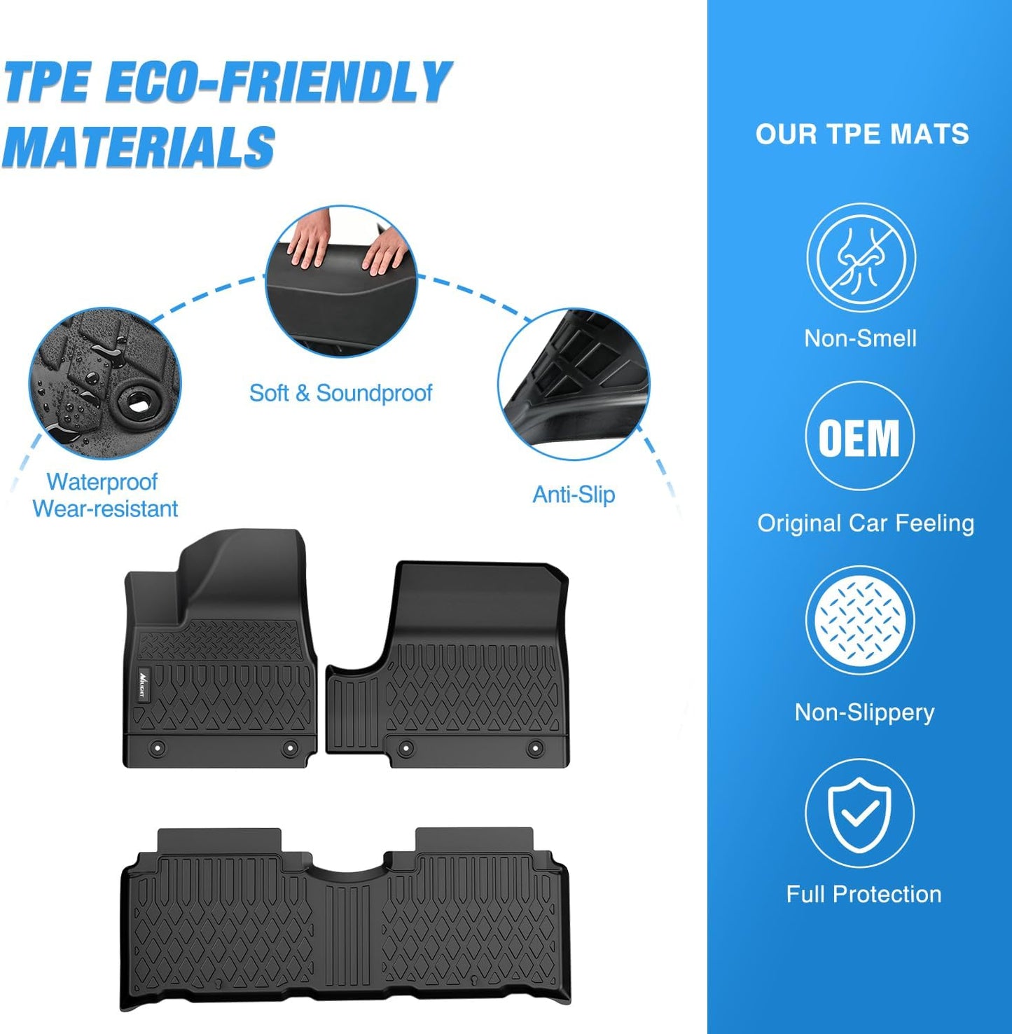 Nilight TPE Floor Mats for Hyundai IONIQ 5 SE Standard Range SE SEL 2022 2023 2024 2025 Movable Console,All Weather Custom Fit Heavy Duty Floor Liners