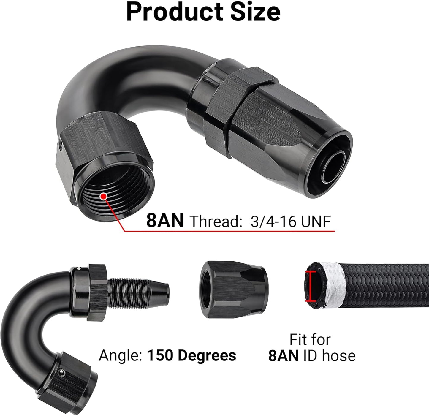 EVIL ENERGY 8AN 150 Degree One Piece Full Flow Hose End Fitting Swivel For CPE Braided Hose