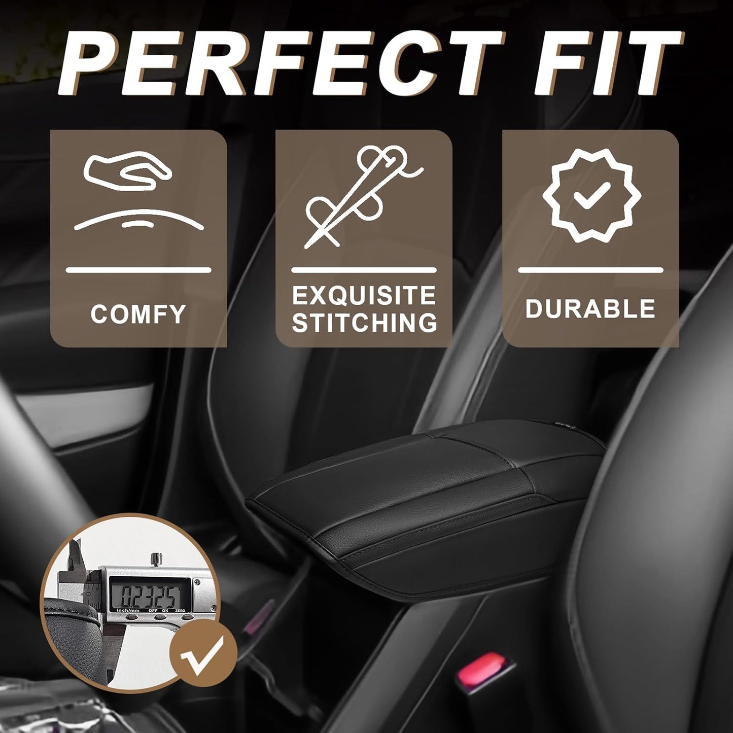 Muslogy Center Console Armrest Cover Compatible with Honda 2012-2015 Civic Accessories Comfort Armrest Pad Arm Rest Cushion Vegan Leather Protector Black Regular Thick