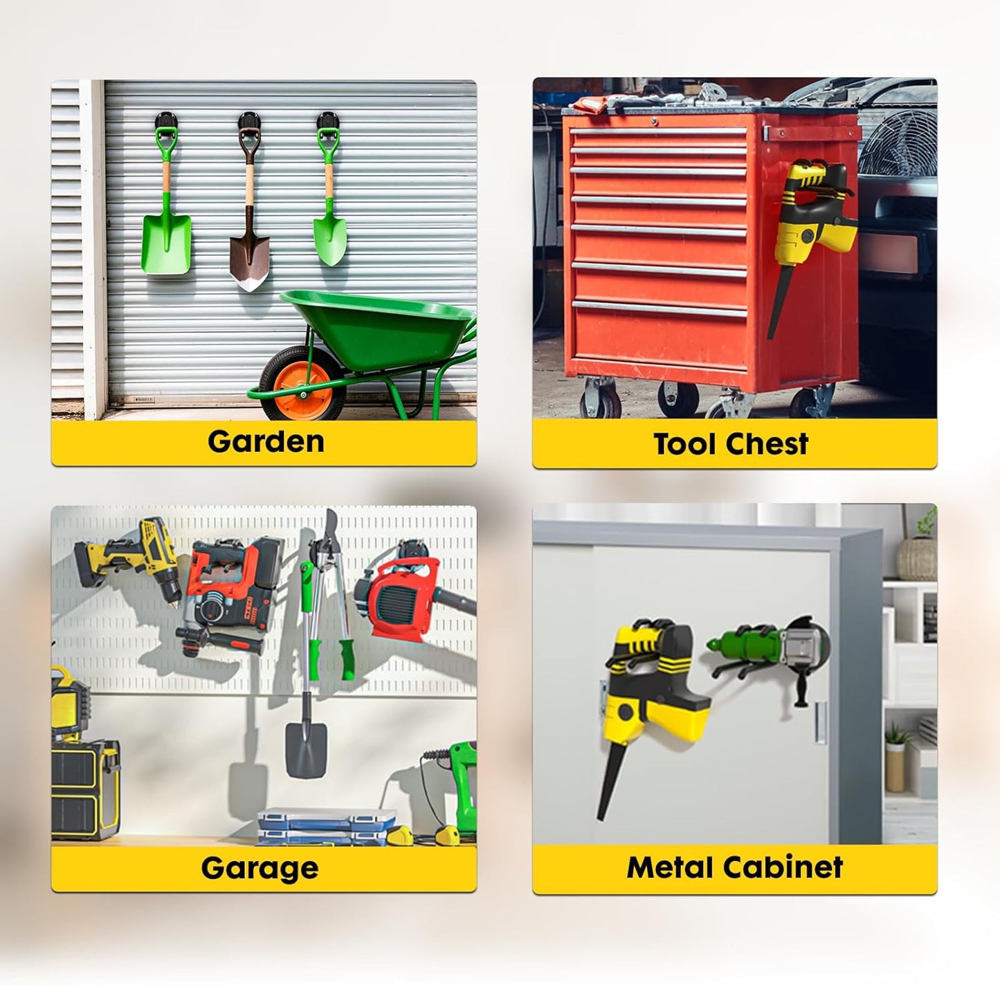 Strong Magnetic Hooks Heavy Duty - 4 Pack Rare Earth Magnets for Garage Utility Storage 20lb Hold | Hang Ladder, Power Tools, Toolbox, Shovel, Broom, Extension Cord (E-Blackpro 4)