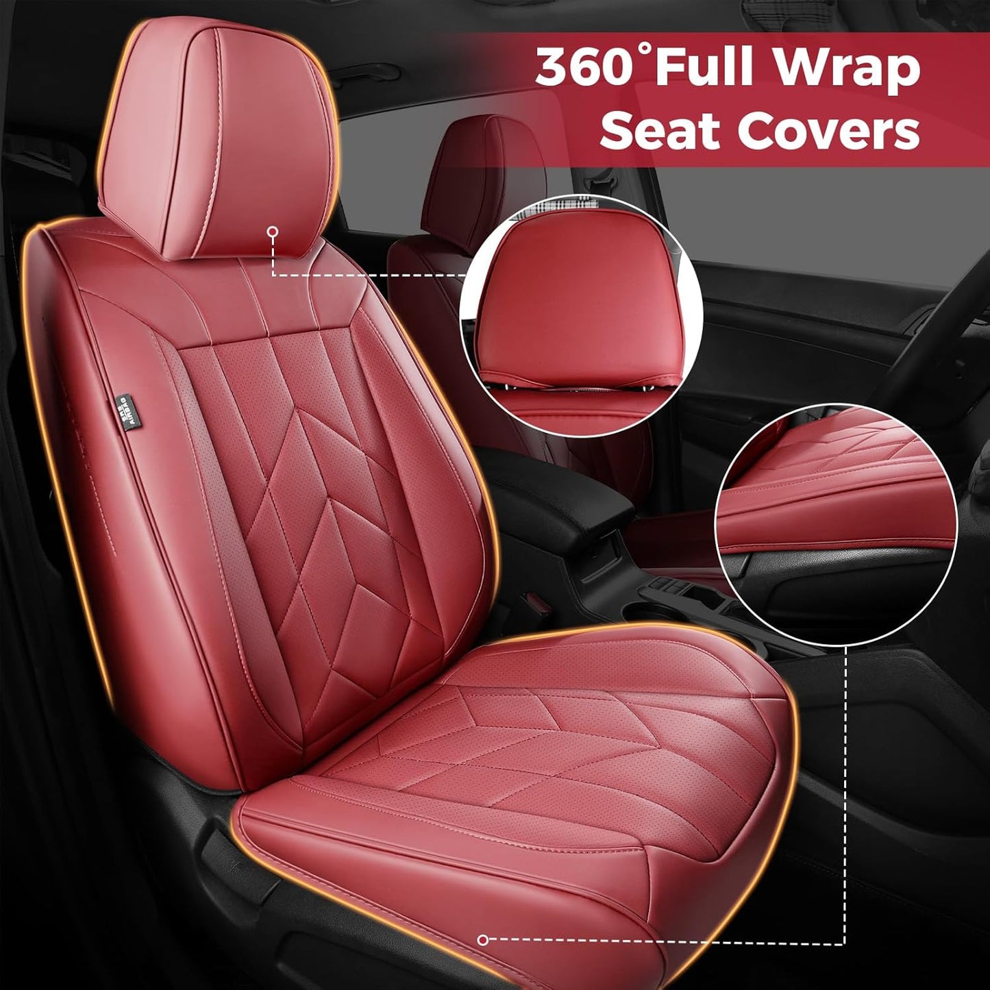 Wine Red Car Seat Covers Full Set - Waterproof Leather Car Seat Protector Universal Fit Colorado Equinox Malibu Blazer Trailblazer Trax