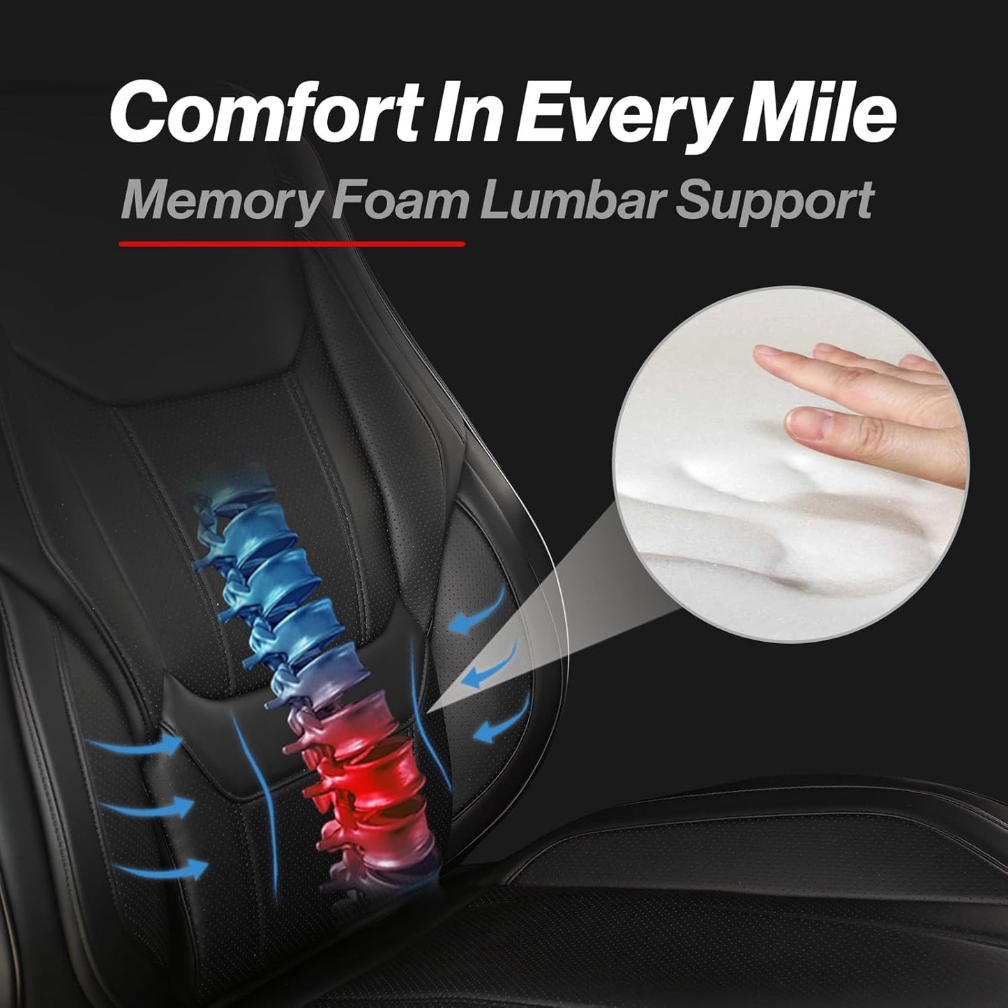 Coverland Custom Car Seat Covers Compatible with 2019-2025 RAM 1500 Quad Cab - Premium Leather Non-Slip Memory Foam Waterproof Cover Interior Protector Full Set-Black [See Size Chart-Size X123]