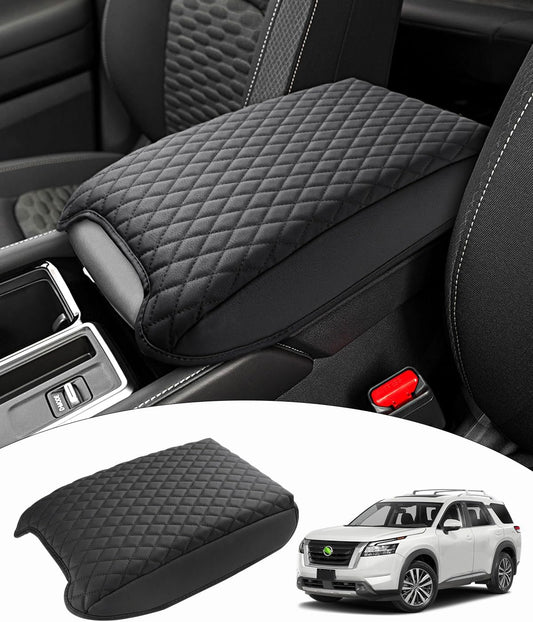 Shademax Custom Fit for Center Console Cover Nissan Pathfinder 2025 2024 2023 2022 2026 Armrest Cushion Pad Cover PU Leather Pathfinder Accessories Anti-Scratch Black