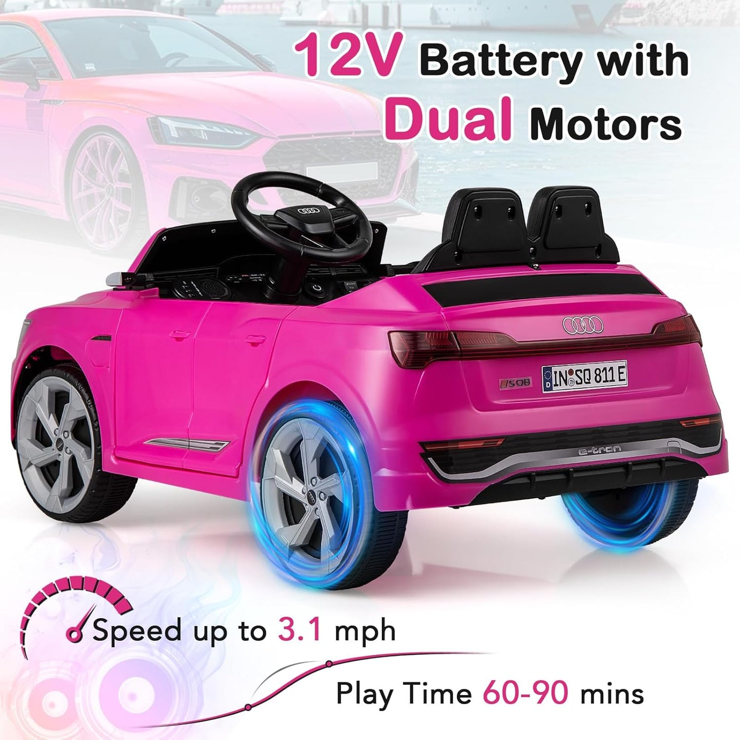 Licensed Audi SQ8 Ride on Car by OLAKIDS, 12V Kids Electric Vehicle with Remote Control, Toddlers Battery Powered Toy with 3 Speeds, Wheels Suspension, Music (Pink)