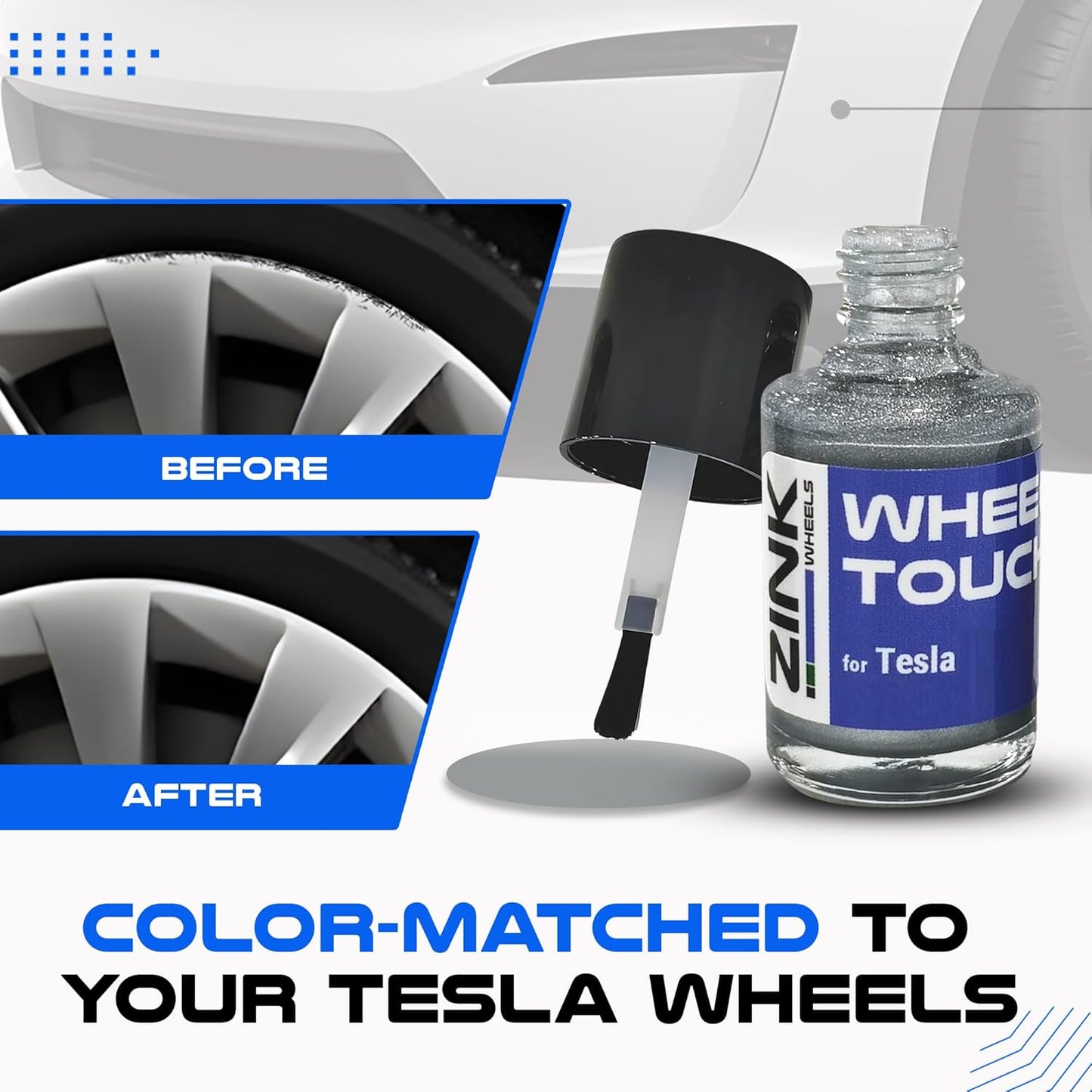 Premium Tesla Wheel Curb Rash Repair Kit for Model S 19-inch Silver Slipstream Rims - DIY Kit with Color-matched Touch Up Paint - Made in USA