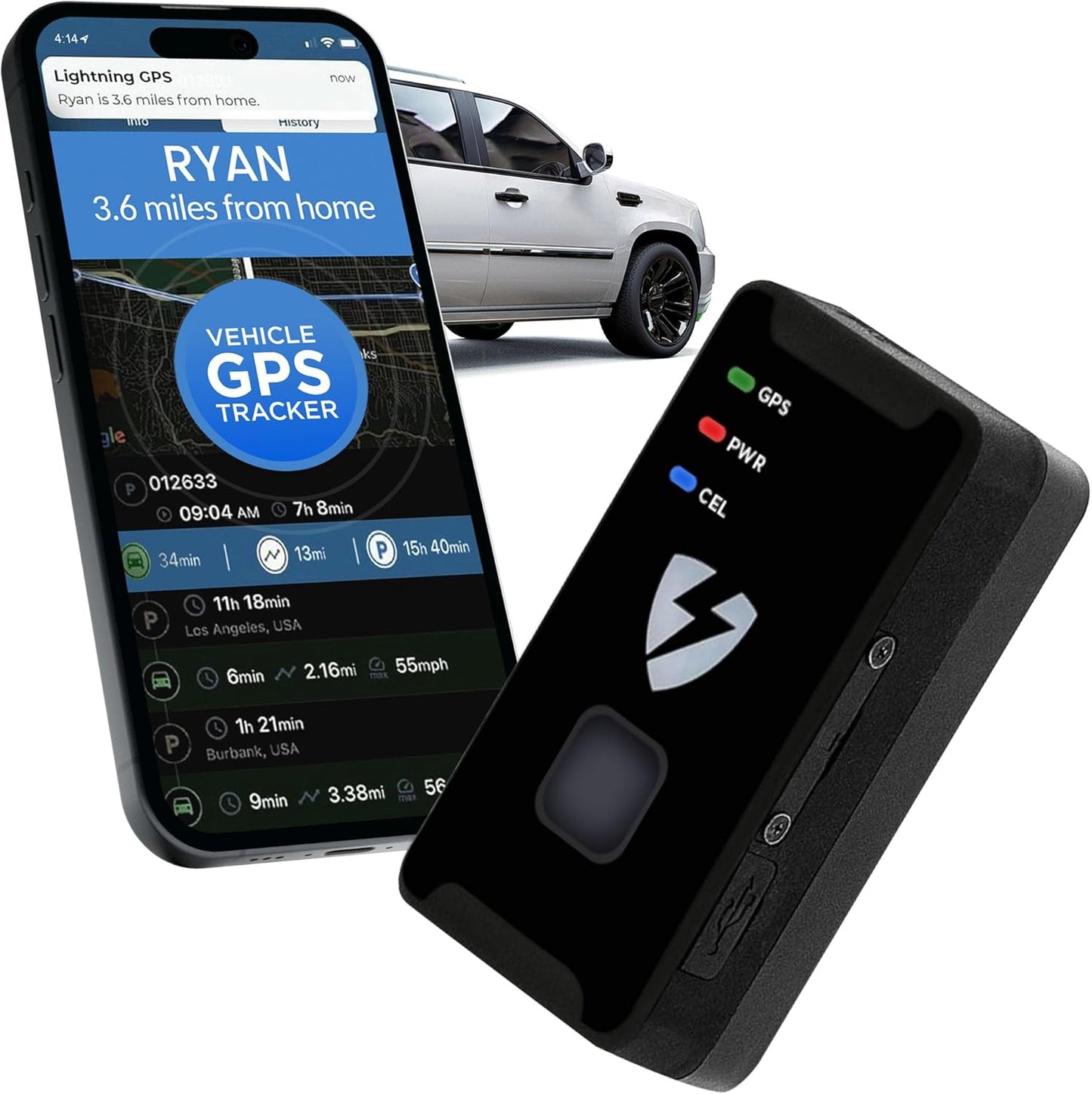 Lightning GPS GL300 GPS Tracker for Vehicles – Real-Time Location Tracking, Anti-Theft & Fleet Management, Speed & Mileage Monitoring, Wireless Hidden Device for Cars & Trucks – Subscription Required