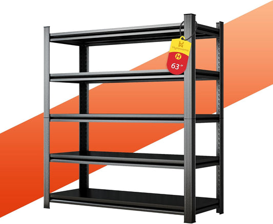 2500LBS Heavy Duty 5-Tier Steel Shelving Unit - Adjustable Garage & Warehouse Shelves for Basement Storage（35.4''W x 11.8''D x 63''H）