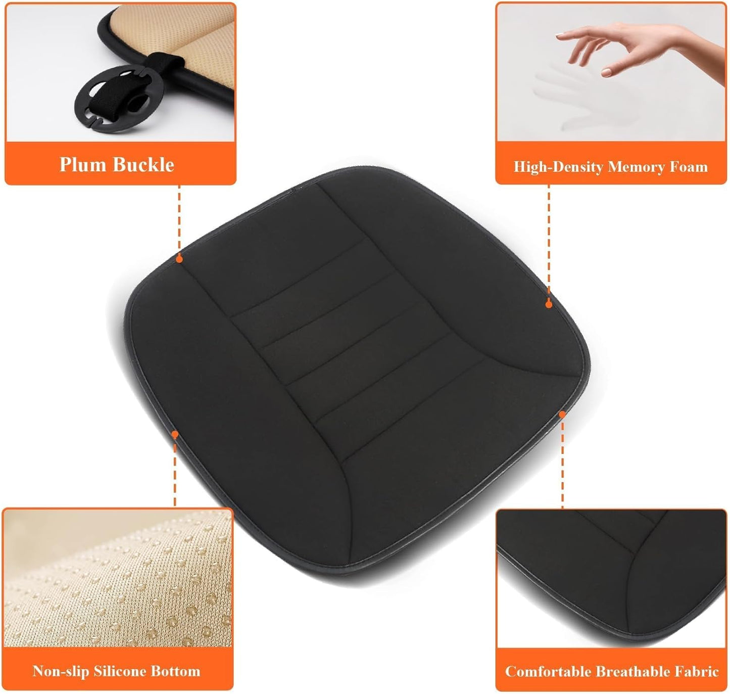 kingphenix Car Seat Cushion with 1.2inch Comfort Memory Foam, Seat Cushion for Car and Office Chair (Black)