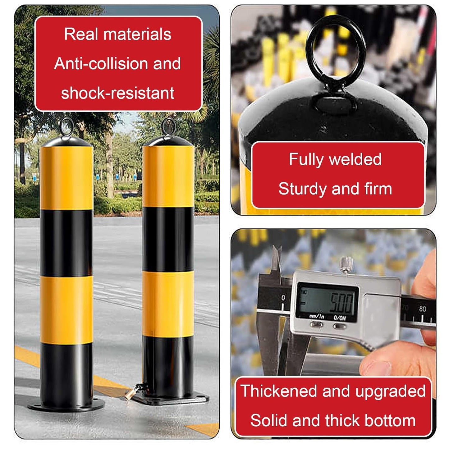 Steel Safety Bollard Post, with Lock Bollard Post Removable Security Posts, Parking Bollards, Parking Barriers Concrete, Powder Coat, for Parking Lot, Driveway and Sidewalk(Black (3pcs),50cm/19.7in)
