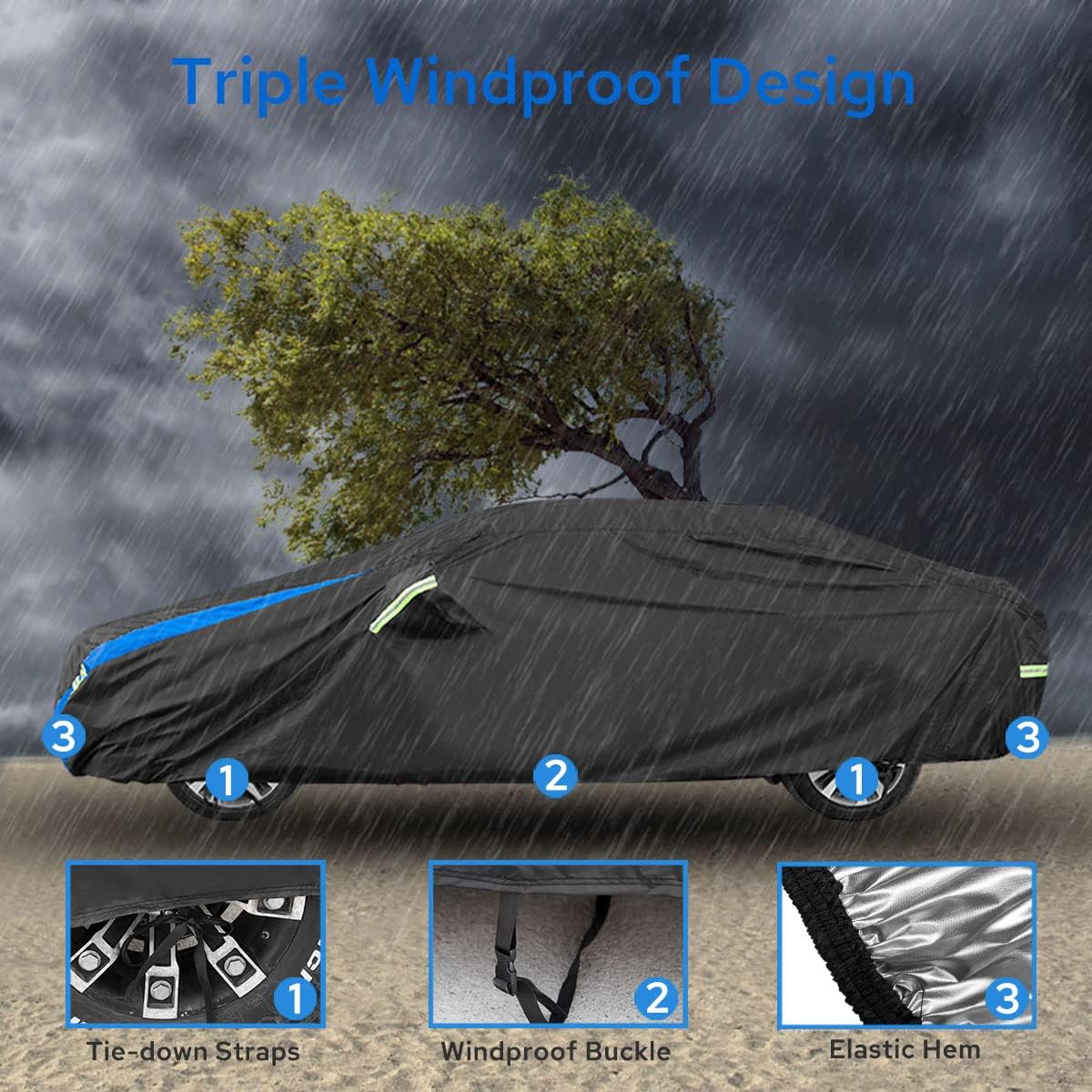 Avecrew Car Cover Waterproof All Weather for Automobiles, Outdoor Heavy Duty Full Exterior Covers for Sedan(194"-208")