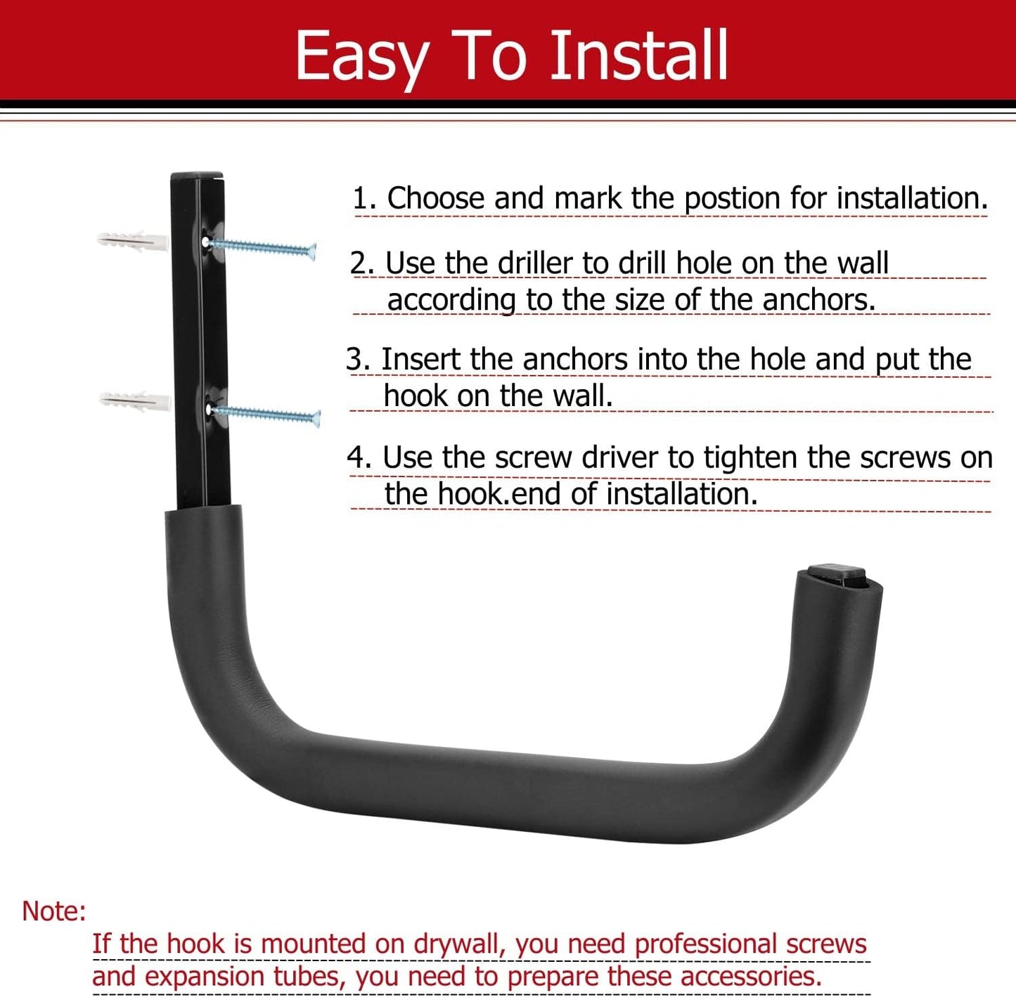 Large Garage Storage Hooks, 12.4 Inch Heavy Duty Garage Storage Organizer Wall Mount Hanging Hanger, Each Max Load 100lbs