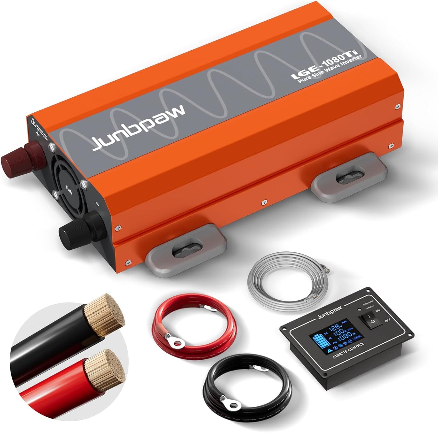 1080 Watt Pure Sine Wave Inverter, Remote Monitor Controller 12V DC to 120V AC Converter for Home, RV, Truck, Off-Grid Solar Power 110V with Built-in 5V/2.1A USB Port, Pre-Charge Function