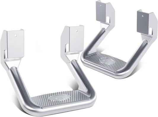 Kojem 2Pcs Silvery Aluminum Universal Side Step Compatible with Chevy Chevrolet GMC Ford Isuzu Mitsubishi Dodge Jeep Nissan Toyota Mazda Side Hoop Step Polishing
