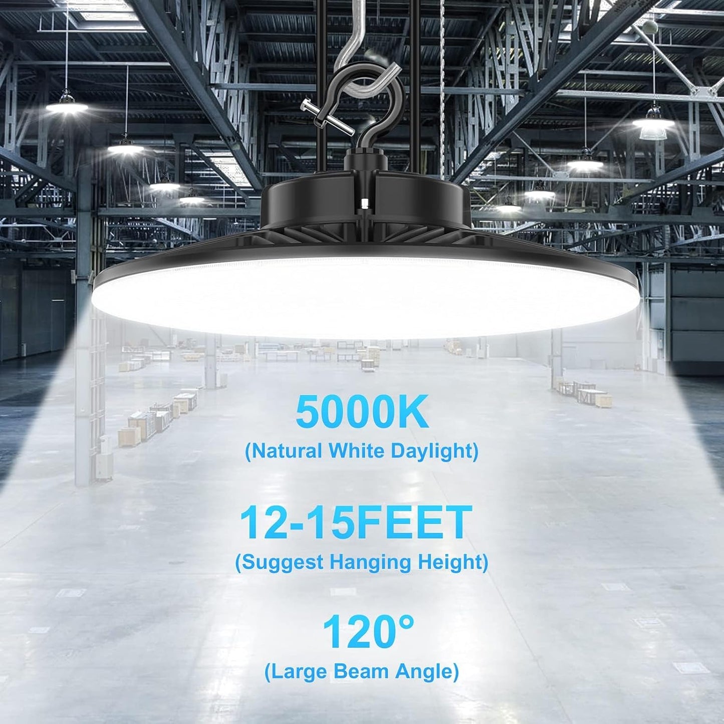 480V LED High Bay Light UL DLC Listed 150W 100W 80W Adjustable 5000K UFO Light 0-10V Dimmable IP65 Waterproof High Bay LED Shop Lights for Factory Warehouse (AC 277-480V)