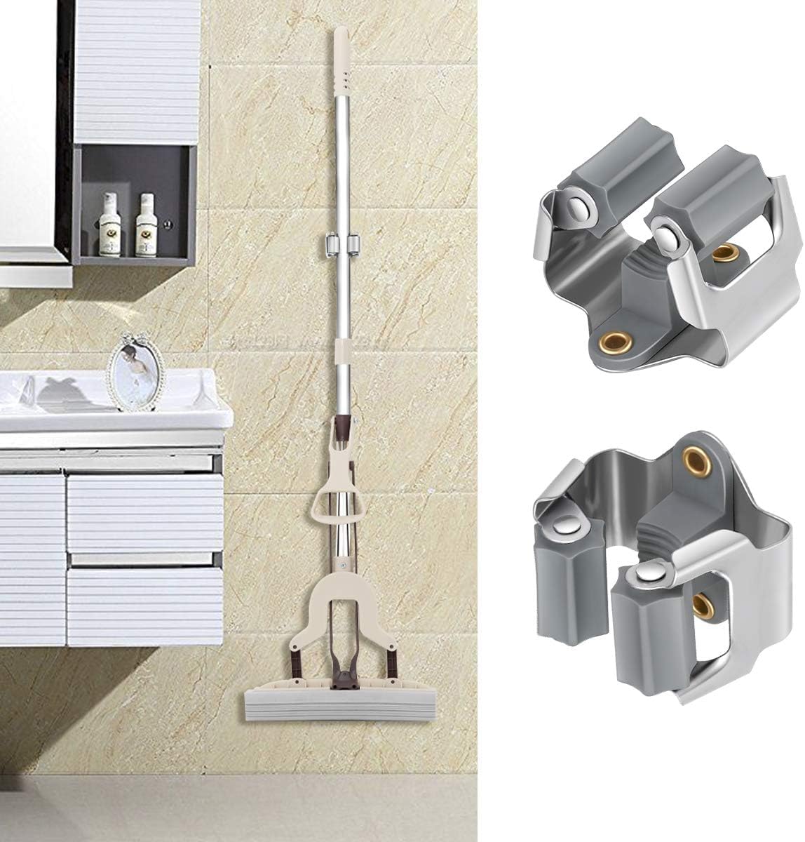 3-H 10 Pack Mop and Broom Holder Big Size Hanging 1 KG Extra, Broom Holder Wall Mount for Hanging and Organizing Shove Rake Yard Tools in Kitchen Shed Laundry Room Bathroom Garden(grey)