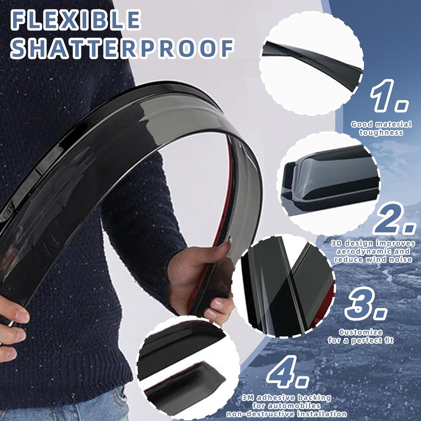 Window Visors Rain Guards fits 2014-2021 Cherokee, Out-Channel Window Wind Deflectors Vent Shades Accessories, Dark Smoke 4 Pcs, 2015 2016 2017 2018 2019 2020