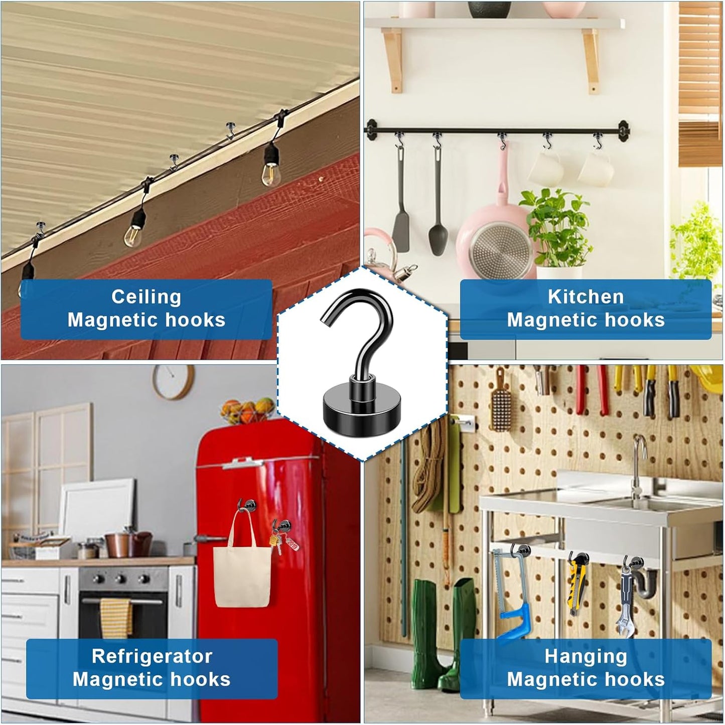 LOVIMAG Magnetic Hooks, 30Lbs Strong Magnetic Hook for Cruise, Magnet Hooks for Hanging, Classroom, Fridge, Refrigerator, Ceiling, Office, Kitchen. Grill, Garage- 25 Pack