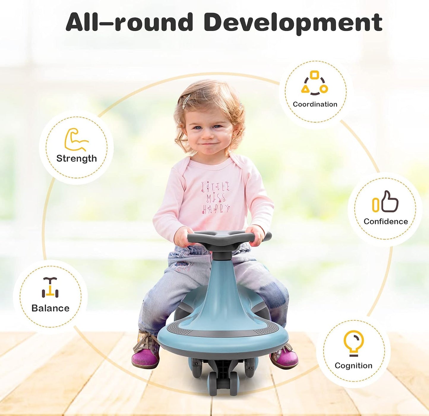 HONEY JOY Wiggle Car, 2 in 1 Swing Car for Kids, LED PU Flashing Wheels, No Batteries, Music, Gears or Pedals, Uses Twist, Turn, Ride On Toy for Toddlers Boys Girls 3 Years and Up (Blue)