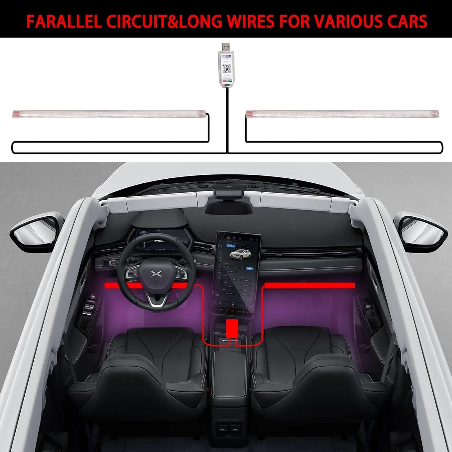 Upgrade Smart USB Dream Color Interior Car LED Strip Light with App Control, RGB Multi Color USB 5V Neon Atmosphere Ambient Night Strip Light Decorative Lamp for Cars with Music and DIY Mode(D36LEDs)