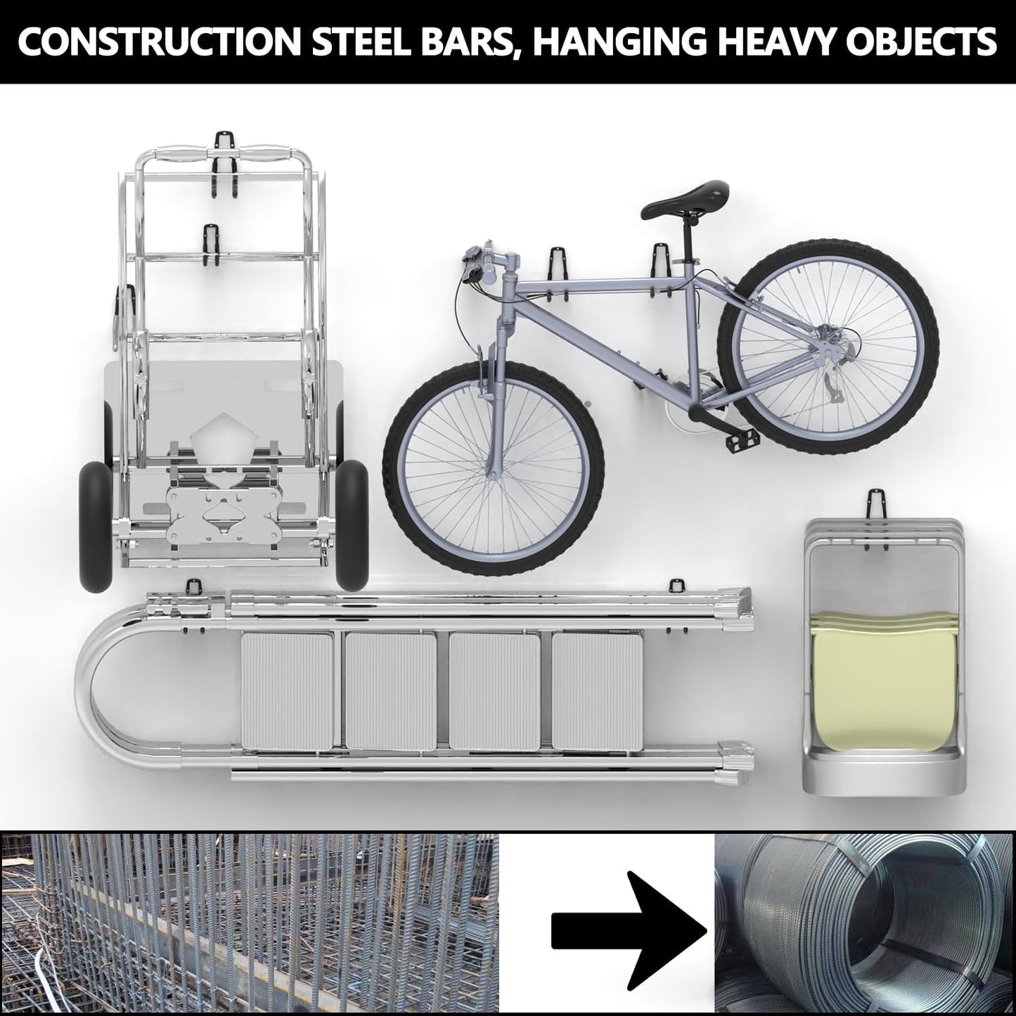 3-H Heavy Duty Garage Hooks 14 Pack, One-Piece Construction Garage Wall Hooks, Garage Hanger & Organizer Wall Mount for Ladders, Bikes, Chairs, WeedEaters, Shovels, Garden Tools (Black)