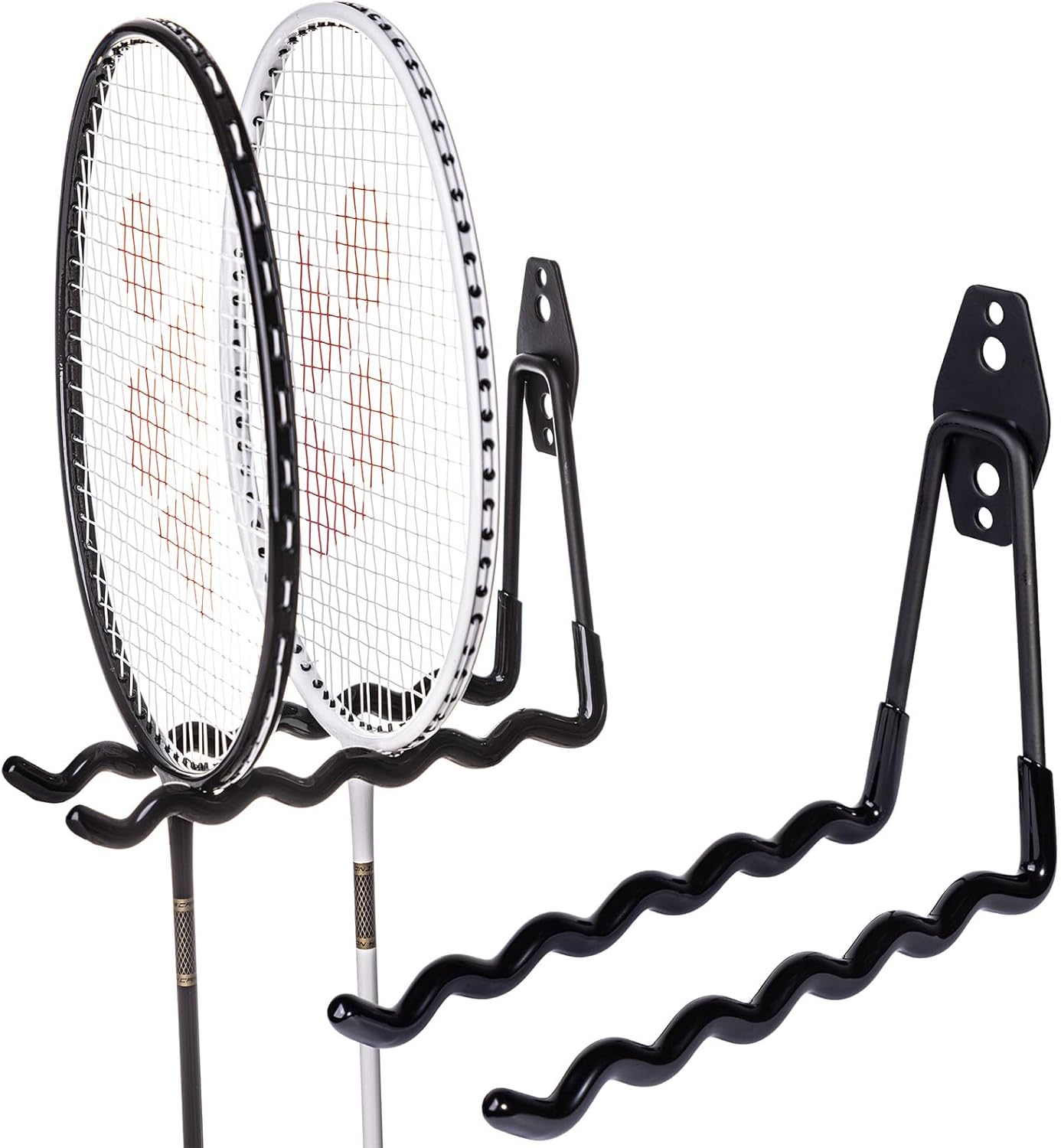 2 Packs Garage Wall Hooks Heavy Duty Hanger,Wall-Mounted Metal Badminton Racket Holder, Tennis Racket Holder Organizer, Hooks for Cables, Ropes and Hoses,Extension Cord Holder (Black)