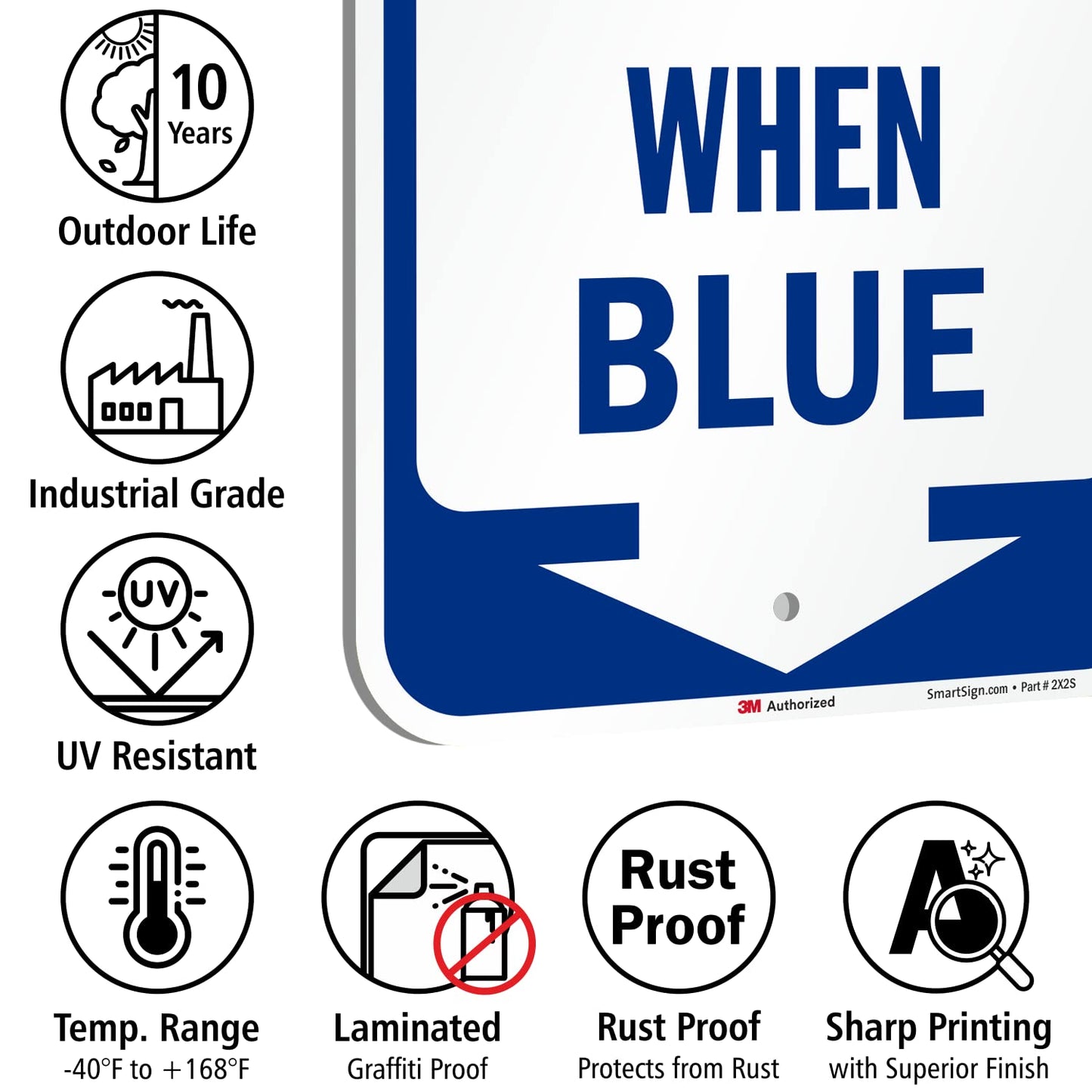 SmartSign Icy Conditions When Blue Sign with Down Arrow - 18 x 12 inch, 63 mil Aluminum, 3M Laminated Engineer Grade Reflective Material, Blue and White, Made in USA
