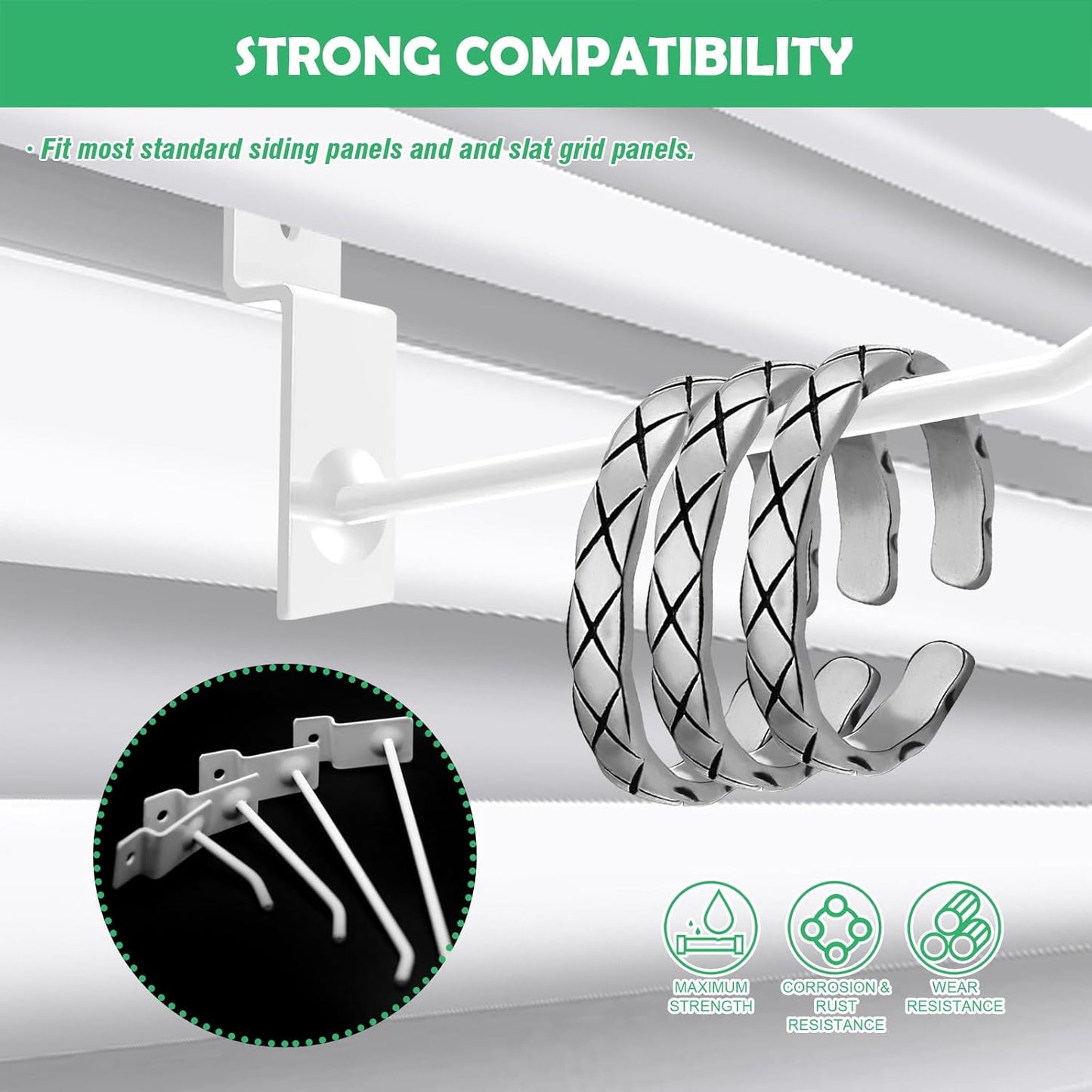 Yuahar Slatwall Hooks 50Pcs 4/6 Inch Slatwall Accessories Heavy Duty Slat Wall Hanging Hooks Panel Display Hooks Pegboard Gridwall Display Hook for Garage Retail Shop (White)