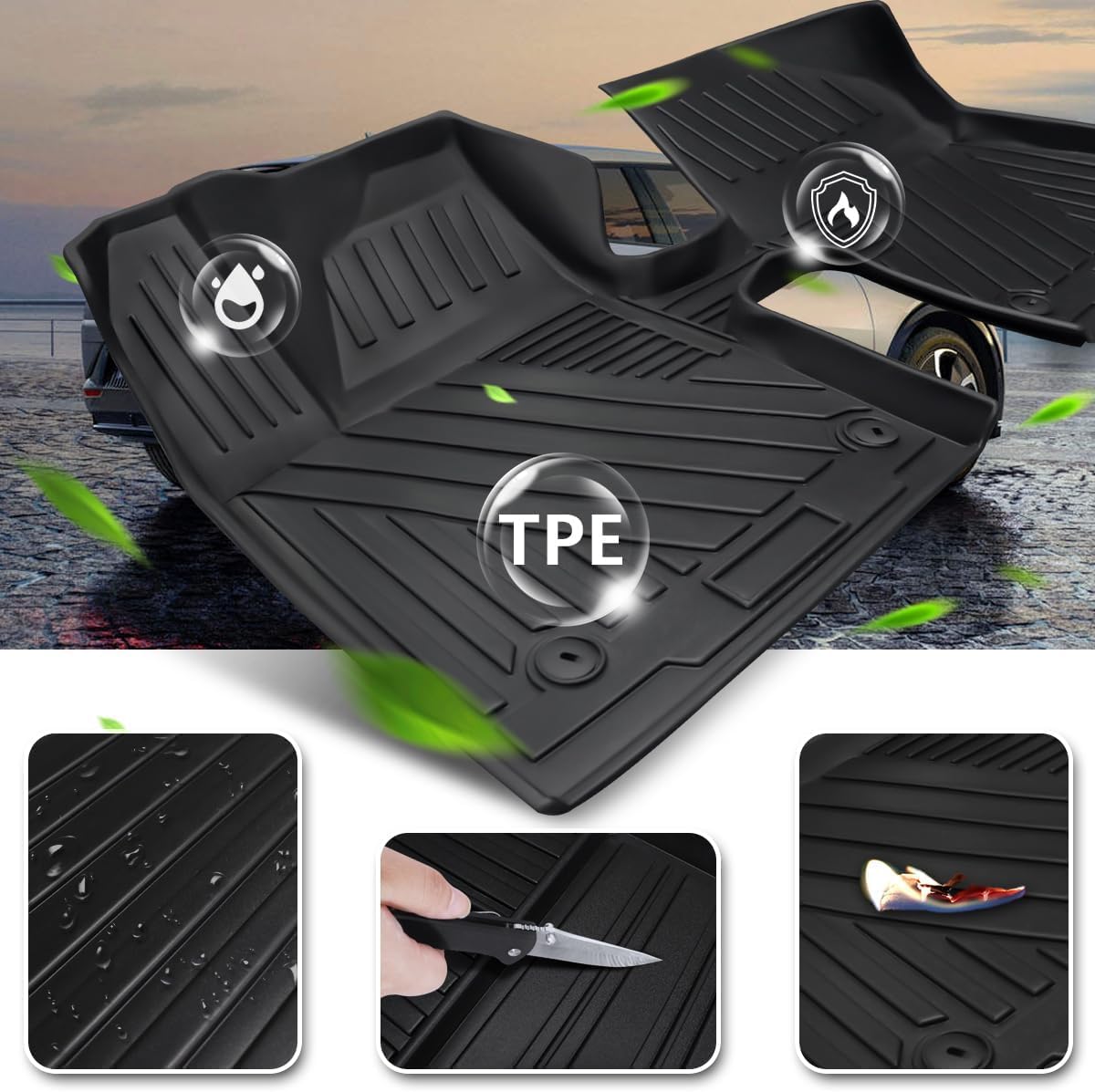 Car Floor Mats Compatible with Kia Ev6 2022 2023 2024 2025 All-Weather Guard Cargo Trunk Liners Rear Backrest Mats TPE for Ev6 Accessories (8pcs)