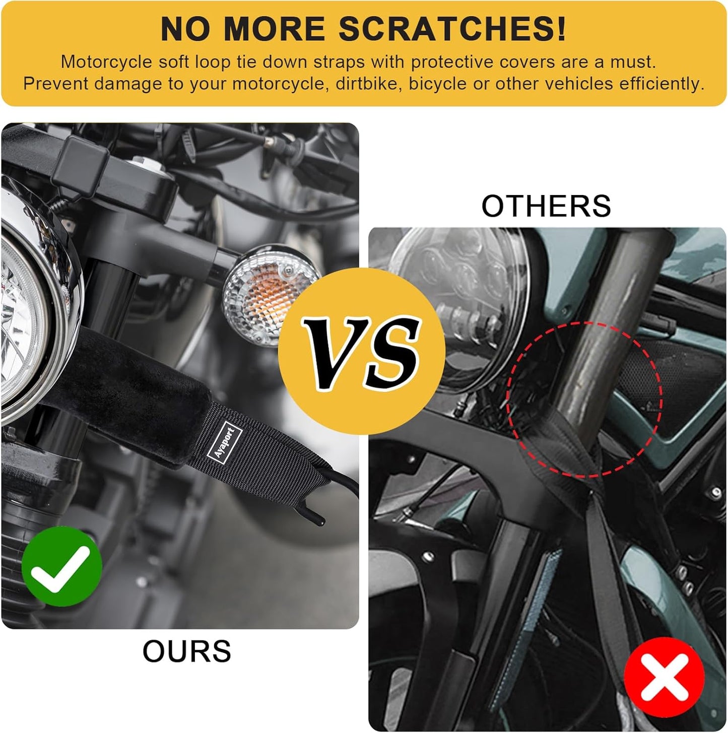 Ayaport Soft Tie Cover Set Include 4 pcs Synthetic Sheepskin Plush Covers and 4 pcs Soft Loop Tie Down Straps for Protecting Motorcycle, Dirt Bike, ATV, UTV etc. 1.5"x18"