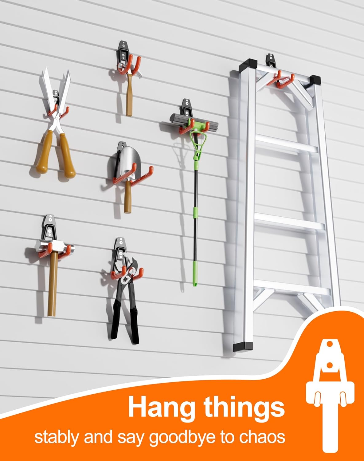 QcoQce 13 Pack Garage Hooks Heavy Duty with 2 Extension Cord Straps,Garage Storage Hooks, Wall Mount Hooks, Garage Organization and Tool Hangers for Bike, Ladder, Ropes and Garden Tools(Orange)
