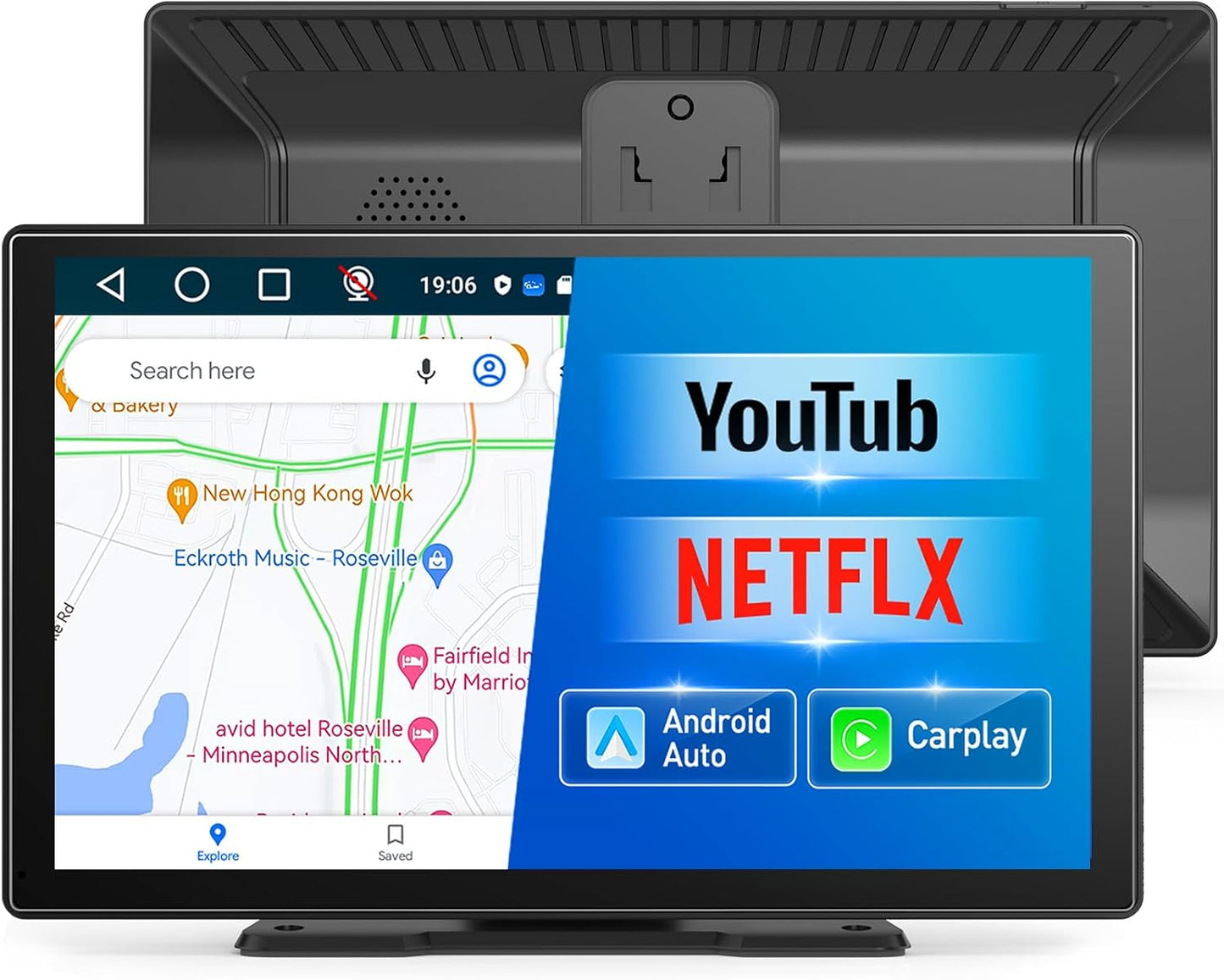 [Android& 2+32G] 9 inch Wireless Apple Carplay and Android Auto, 4 Core IPS Touch Screen Mirror Link, with 1080P Rear Camera and Support OTA Update, GPS Navigation, Netflix, YouTube, Tictok