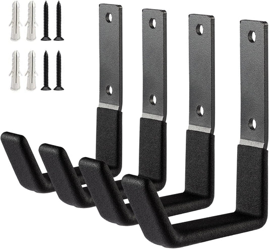Heavy Duty Steel Hooks - Wall Mount Organizer for Garage & Garden Tools, Hoses & More (4, Small)